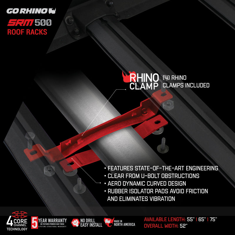 Go Rhino SRM500 Tri-Rail Kit (For 65in. Long Rack) - Tex. Blk (Rails ONLY - Req. Platform)