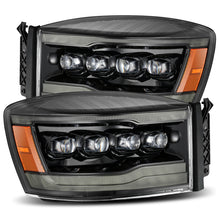 Load image into Gallery viewer, AlphaRex 06-08 Ram 1500HD NOVA LED Proj Headlights Plnk Style Alpha Blk w/Seq Signal/DRL/Amber LED