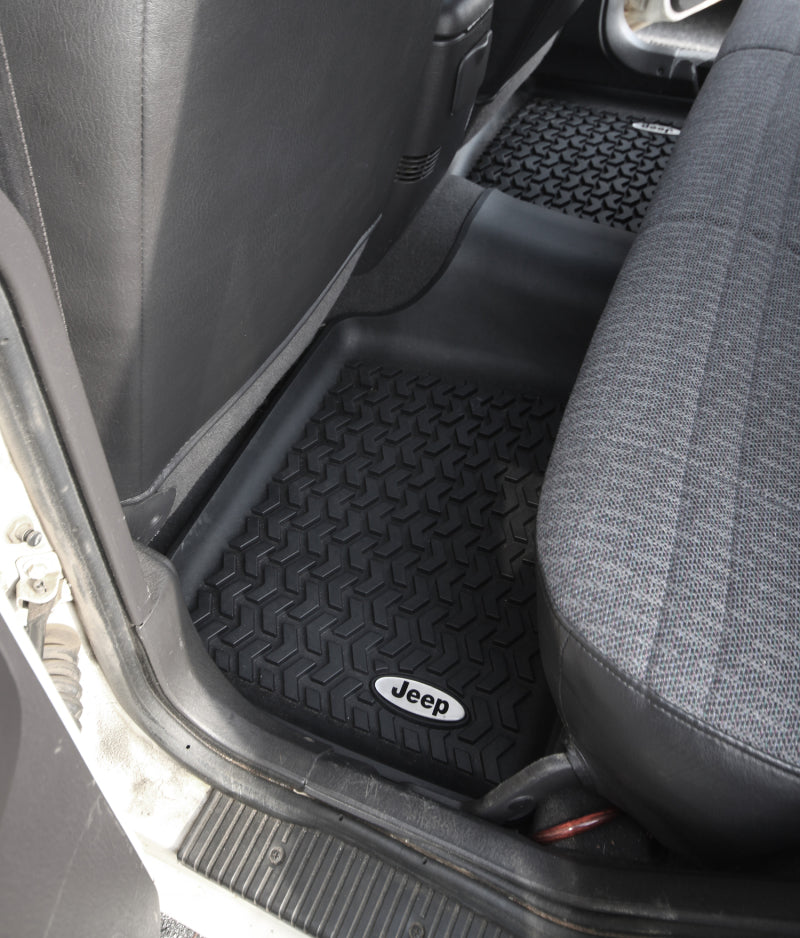 Rugged Ridge Floor Liner Rear Black Jeep Logo Cherokee XJ