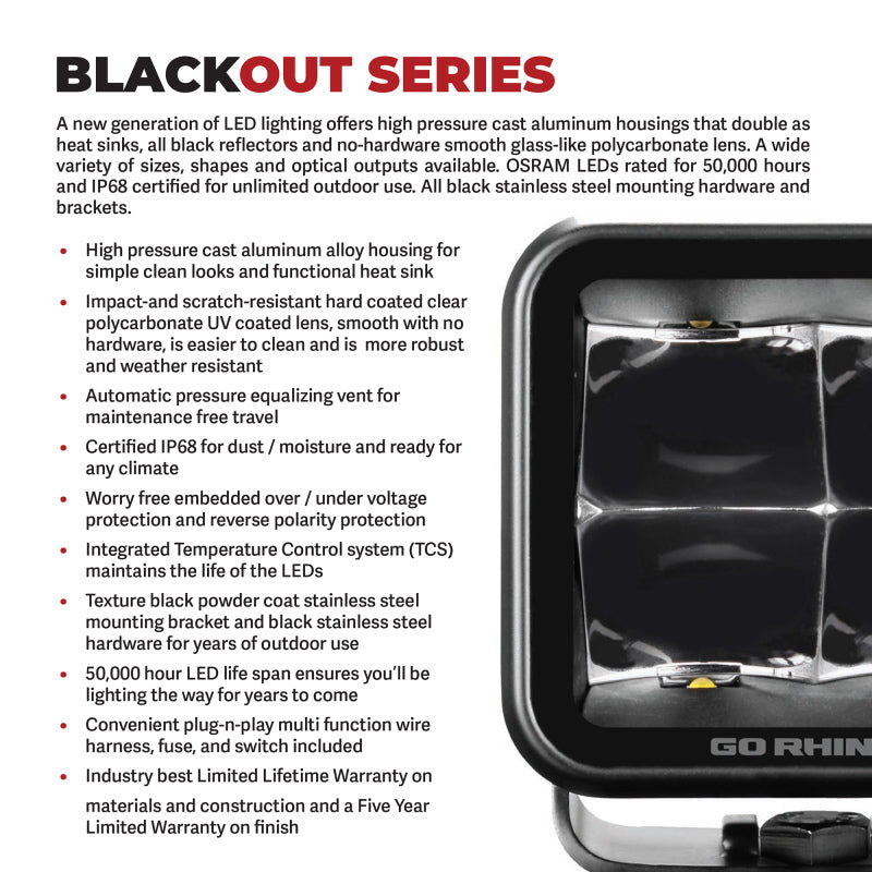 Go Rhino Xplor Blackout Series Maxline LED Hi/Low Beam w/Multi DRL (Surface Mount) 9in. - Blk