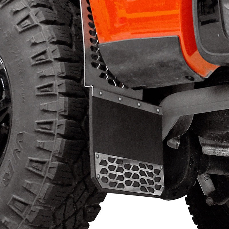 Putco 11-16 Ford SuperDuty - Set of 2 (Excl Dually Rear) Mud Skins - Brushed SS w/ Hex Shield