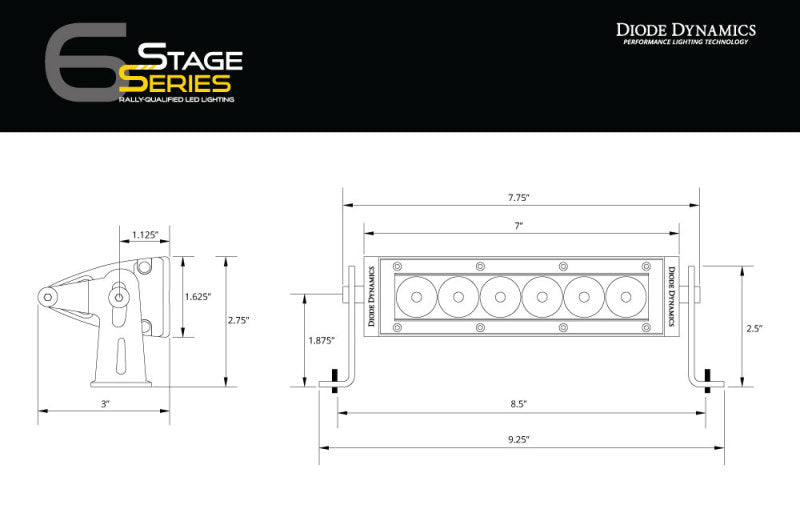 Diode Dynamics 6 In LED Light Bar Single Row Straight SS6 - Amber Driving Light Bar (Single)