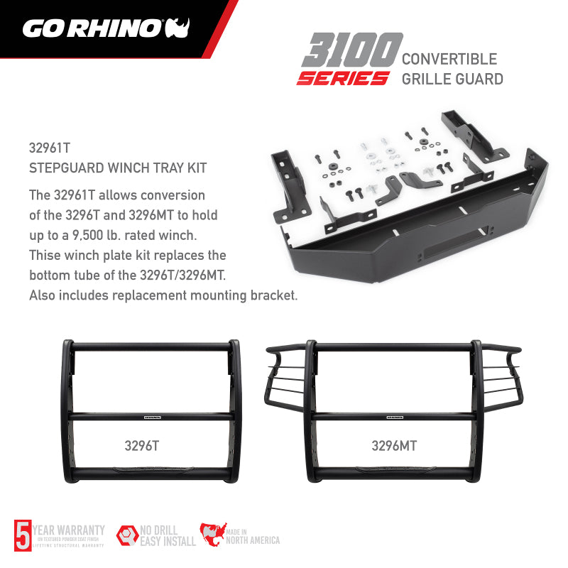 Go Rhino Ford F-150 3100 Series StepGuard Winch Plate Kit (Req. 3296T or 3296MT) - Tex. Black