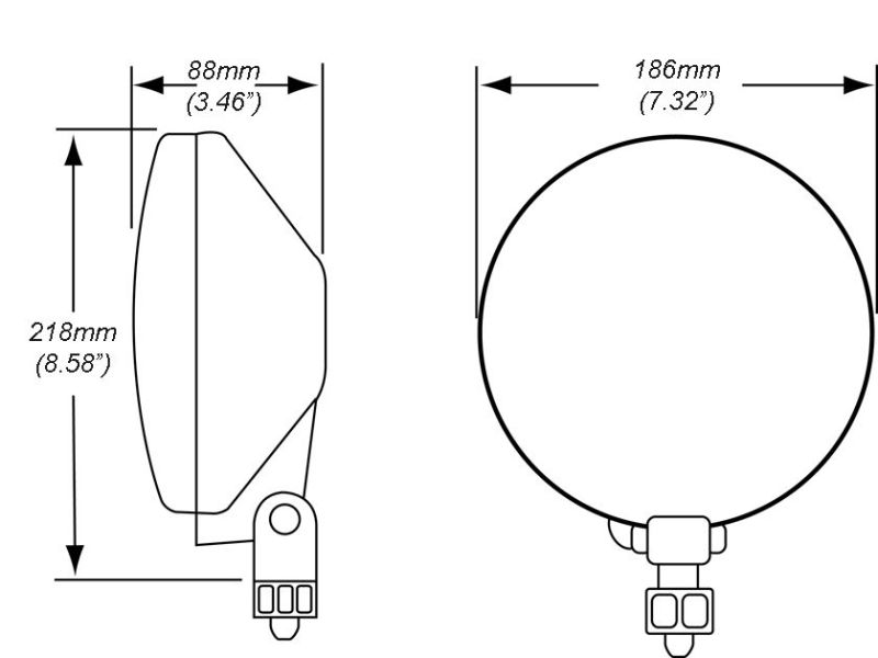 Measurement specifications for Hella 700FF driving lamp