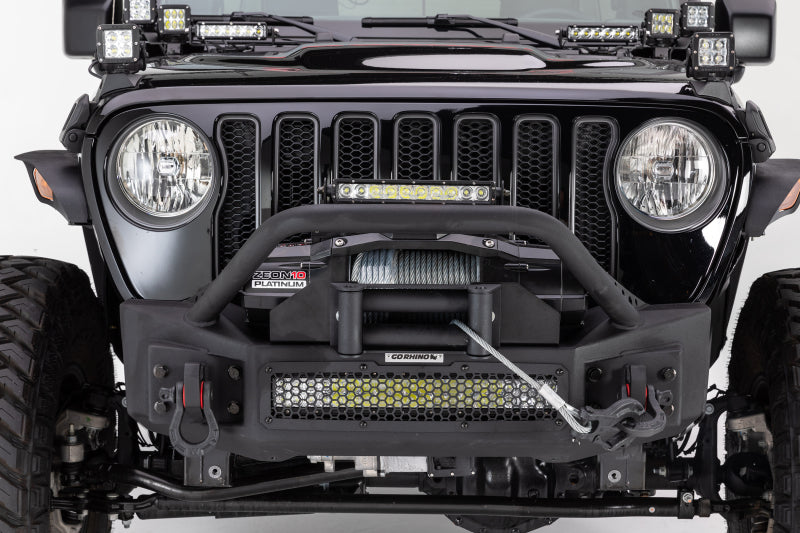 Go Rhino Jeep Wrangler JL/JLU/JK/JKU/Gladiator JT Rockline Front Stubby Bumper w/ Overrider