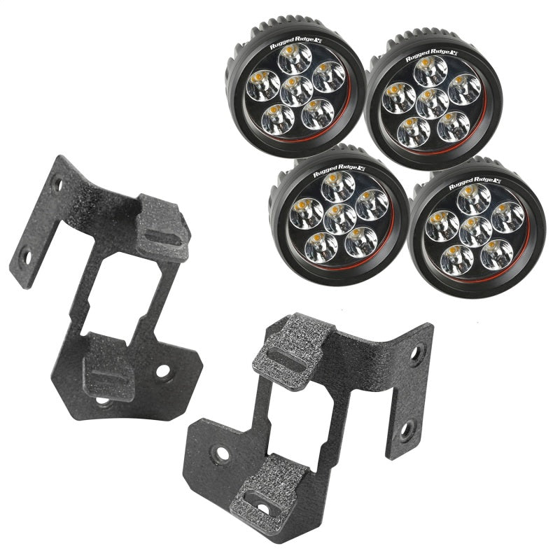 Rugged Ridge Jeep Wrangler JK Textured Black Round A-Pillar LED Light Mount Kit