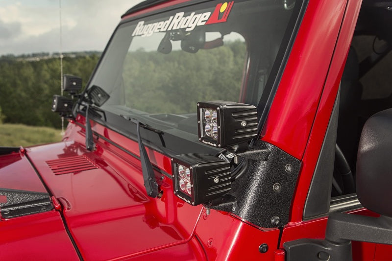 Rugged Ridge Jeep Wrangler TJ/LJ 3in Square Dual A-Pillar LED Kit