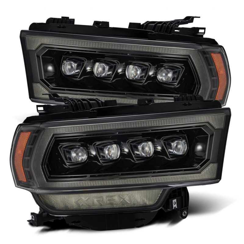 AlphaRex 19+ Ram 2500 NOVA LED Proj Headlights Plank Style Alpha Blk w/Activ Light/Seq Signal/DRL