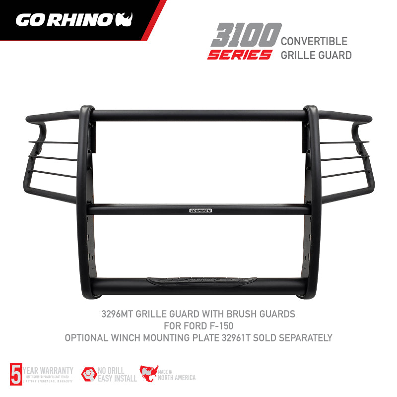 Go Rhino Ford F-150 3100 Series StepGuard Center Grille + Brush Guard - Tex. Blk