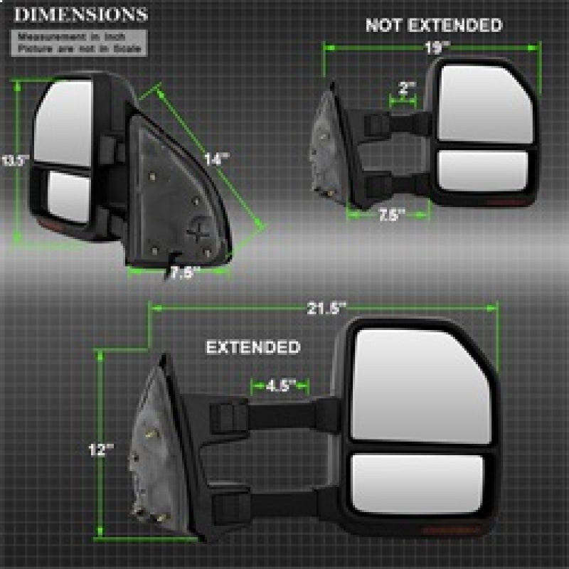 xTune 99-07 Ford Super Duty LED Telescoping Manual Mirrors - Smk (Pair) (MIR-FDSD99S-G4-MA-RSM-SET)