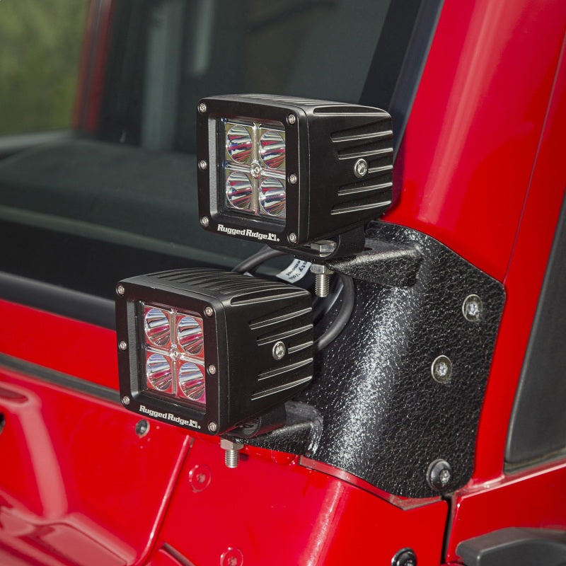 Rugged Ridge Jeep Wrangler TJ/LJ 3in Square Dual A-Pillar LED Kit