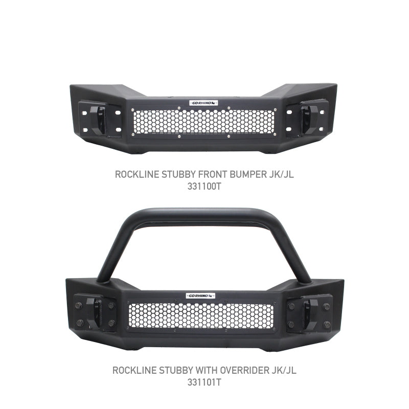 Go Rhino Jeep Wrangler JL/JLU/JK/JKU/Gladiator JT Rockline Front Stubby Bumper w/ Overrider
