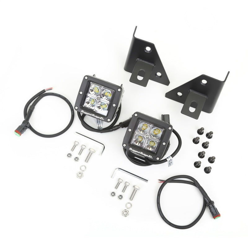 Rugged Ridge Jeep Wrangler CJ/YJ Square Windshield LED Kit w/ Brackets