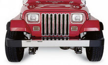 Load image into Gallery viewer, Close-up view of Rampage chrome grille inserts on a red Jeep Wrangler YJ