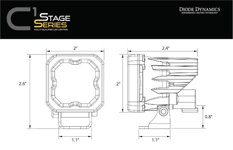 Diode Dynamics Stage Series C1 LED Pod - White SAE Fog Standard WBL Each