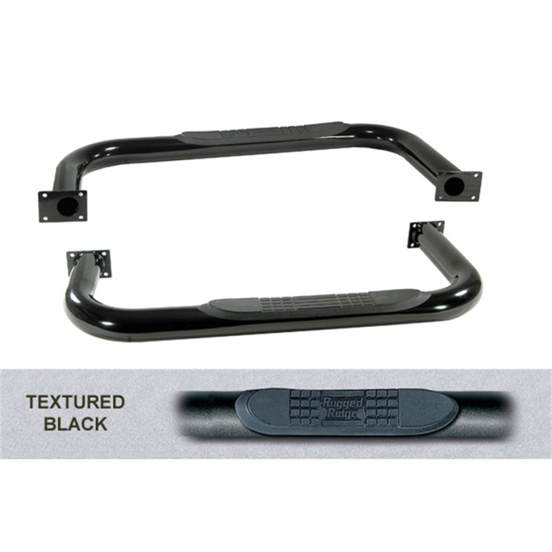 Rugged Ridge 3in Round Tube Side Steps Black Jeep CJ7