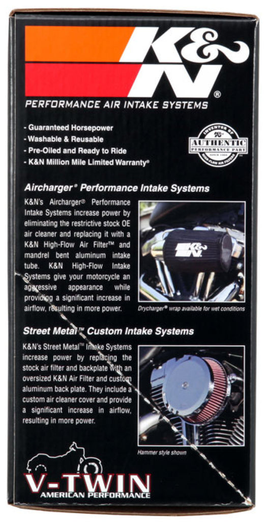 K&N Street Round Metal Intake System - Harley Davidson - Red Filter 6-8 Size 2.4in In Dia 2.5in H