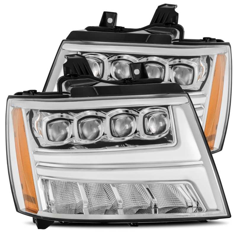 AlphaRex 07-14 Chevy Avalanche NOVA LED Proj Headlights Plank Style Design Chrome w/Activ Light/DRL