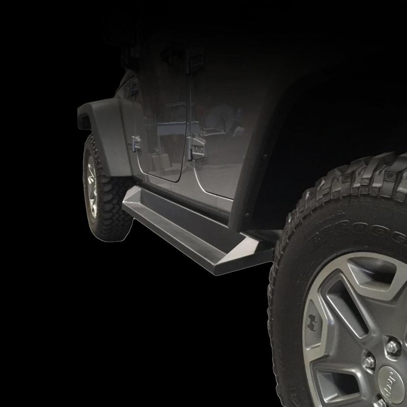 DV8 Offroad 07-18 Jeep Wrangler JK Plated Steel Rock Slider Steps - Matte Black (4 Door Only)