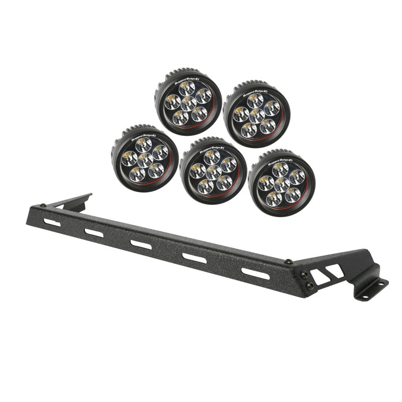 Rugged Ridge Jeep Wrangler JK Black 5 Round LED Hood Mounted Light Bar Kit
