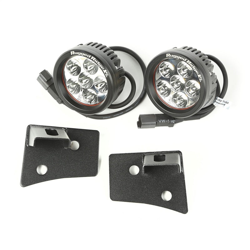 Rugged Ridge Jeep Wrangler JK Textured Black Round Windshield LED Kit w/ Brackets