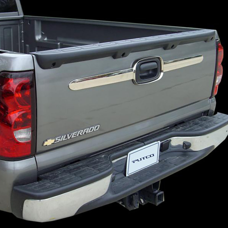 Rear view of a Chevy Silverado showcasing the Putco tailgate accents