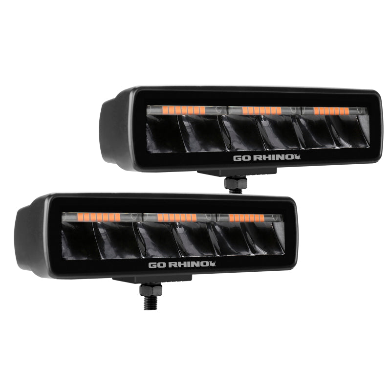 Go Rhino Xplor Blackout Combo Series Sixline LED Spot Lights w/Amber (Surface Mount) - Blk (Pair)