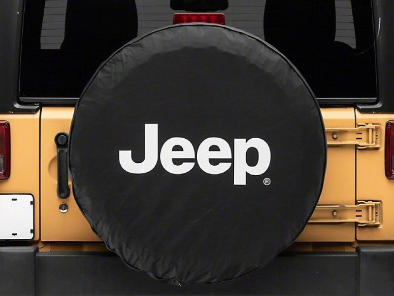 Officially Licensed Jeep 66-18 CJ5/ CJ7/ Wrangler YJ/ TJ/JK White Logo Spare Tire Cover- 32In
