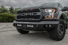 Load image into Gallery viewer, The front of a black Ford Raptor with a Road Armor 17-20 Ford Raptor Stealth Front Non-Winch Bumper - Tex Blk.