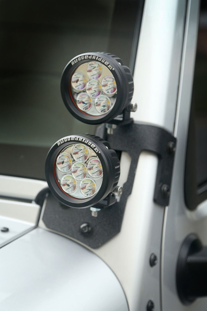 Rugged Ridge Jeep Wrangler JK Textured Black Round A-Pillar LED Light Mount Kit