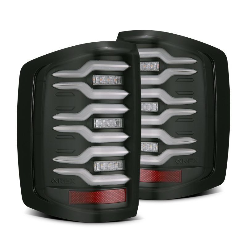 AlphaRex 14-19 Chevrolet Silverado Luxx-Series LED Tail Lights Black w/Activ Light/Seq Signal