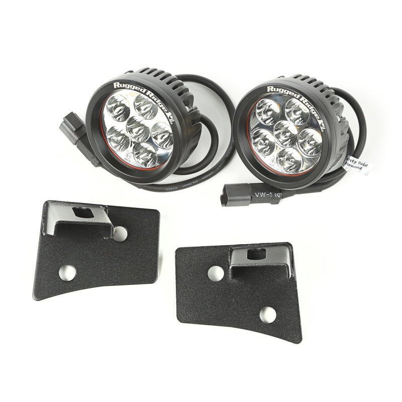 Rugged Ridge Jeep Wrangler JK Textured Black Round Windshield LED Kit w/ Brackets
