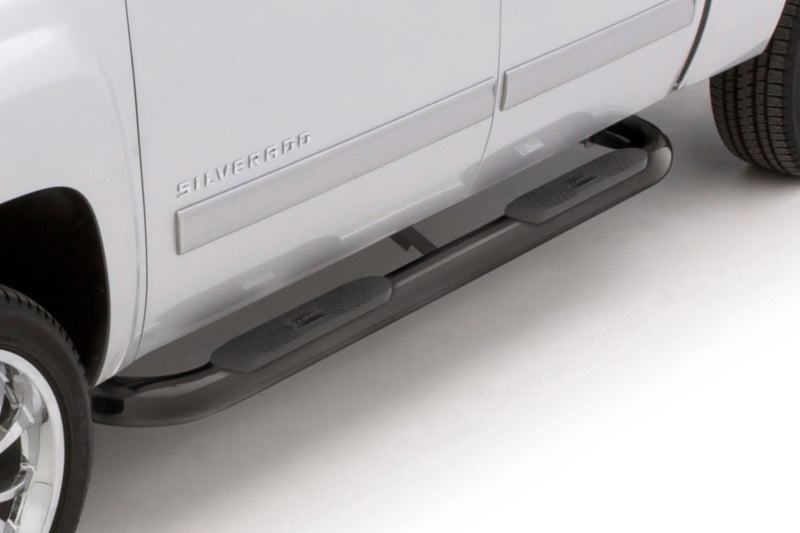 Lund Chevy Silverado 1500 Double Cab 4In Oval Bent Steel Nerf Bars - Black