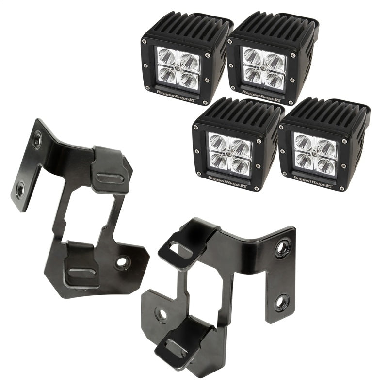 Rugged Ridge Jeep Wrangler JK Semi-Gloss Black Square A-Pillar LED Light Mount Kit