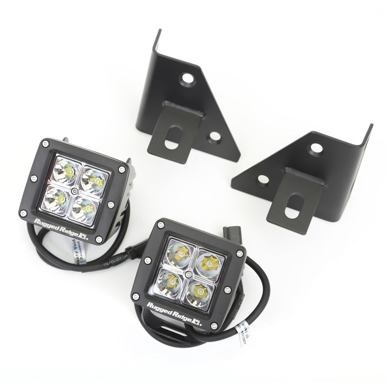 Rugged Ridge Jeep Wrangler CJ/YJ Square Windshield LED Kit w/ Brackets