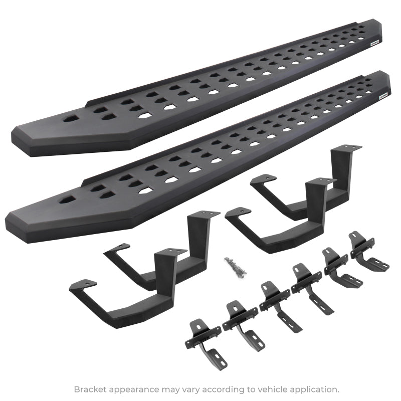 Go Rhino Toyota Tundra DC 4dr Kit w/RB20 Running Board + Brkts + 4 RB20 Drop Steps - Tex. Blk