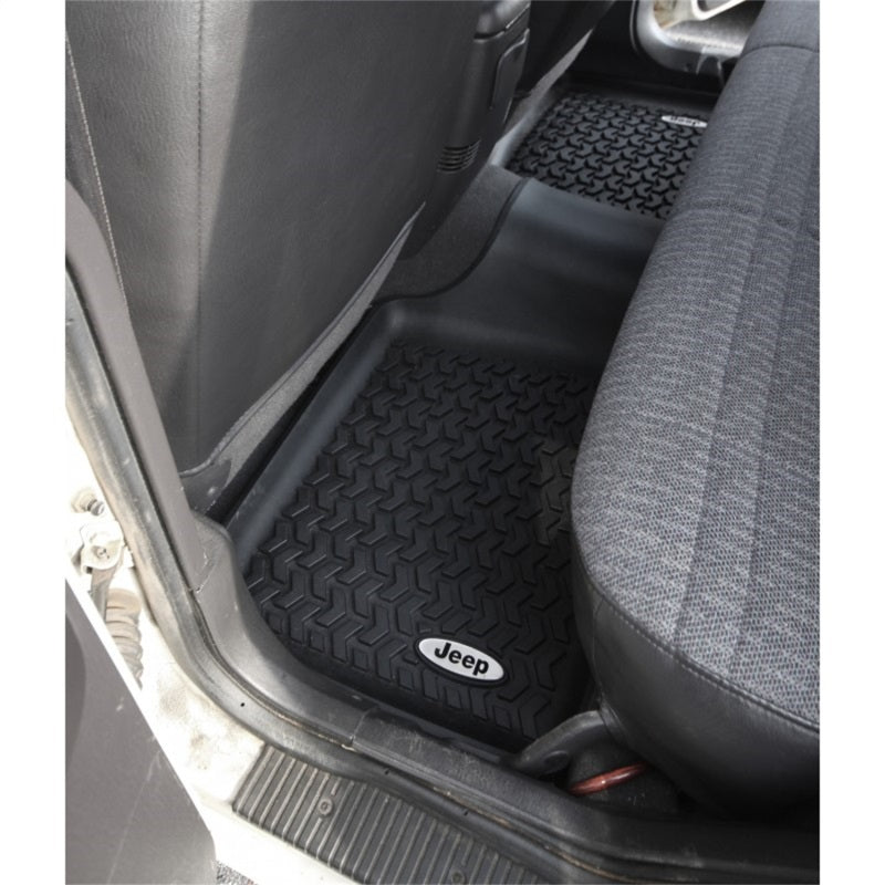 Rugged Ridge Floor Liner Rear Black Jeep Logo Cherokee XJ