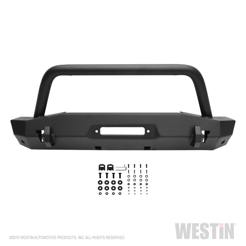 Westin 18+ Jeep Wrangler JL / 20-22 Gladiator WJ2 Stubby Front Bumper w/Bull Bar - Tex. Blk