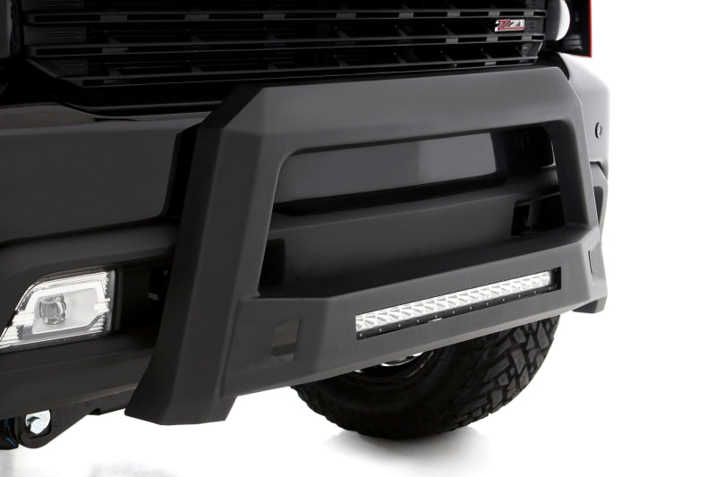 Lund Revolution Bull Bar in black with integrated lights on a GMC truck