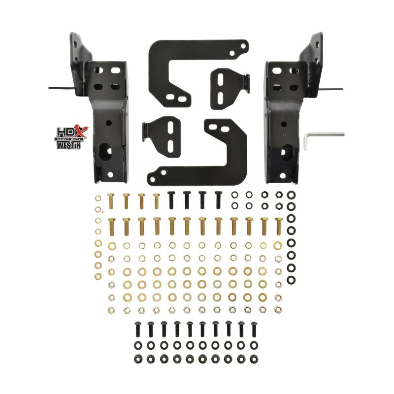 Components of the Westin HDX Winch Mount Grille Guard including hardware and bolts