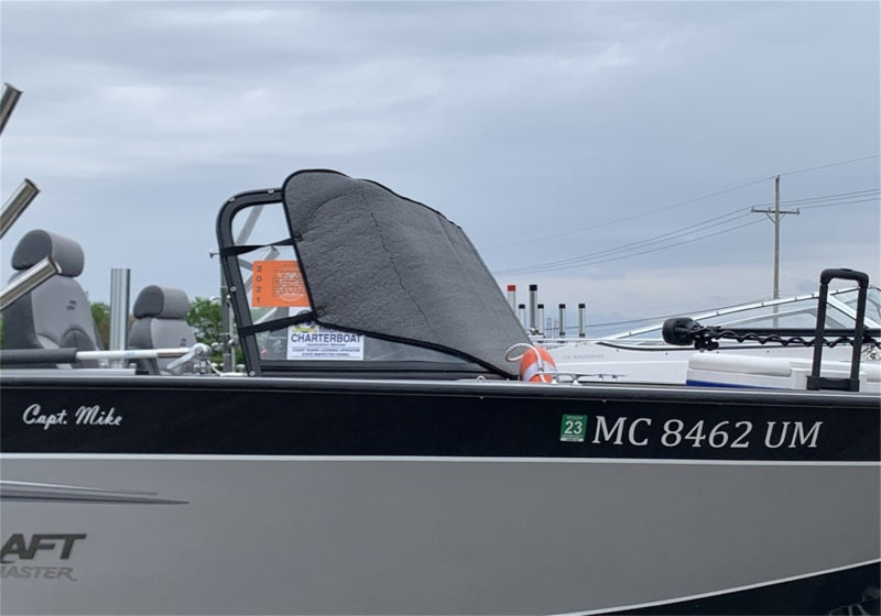 Close-up of the Truxedo Boat Windshield Protector on a boat