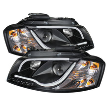 Load image into Gallery viewer, Spyder Audi A3 06-08 Projector Headlights Halogen Model- Light Tube DRL Blk PRO-YD-AA306-LTDRL-BK