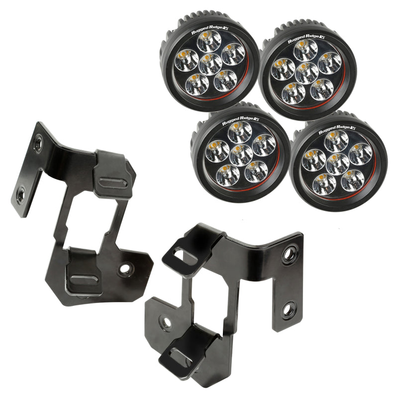 Rugged Ridge Jeep Wrangler JK Semi-Gloss Black Round A-Pillar LED Light Mount Kit