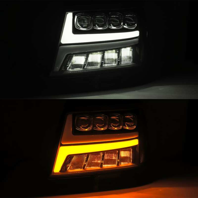 AlphaRex 07-14 Chevy Avalanche NOVA LED Proj Headlights Plank Style Gloss Black w/Activ Light/DRL