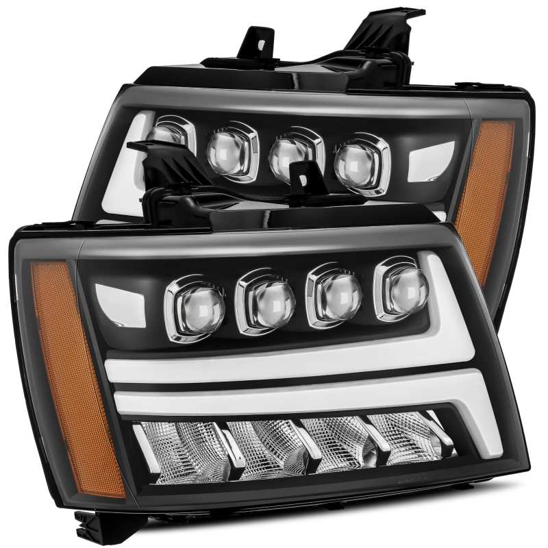 AlphaRex 07-14 Chevy Avalanche NOVA LED Proj Headlights Plank Style Matte Black w/Activ Light/DRL
