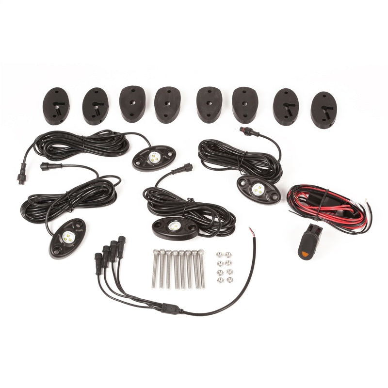 Rugged Ridge Jeep Wrangler JK White 4-Piece LED Rock Light Kit w/ Harness