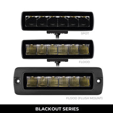 Load image into Gallery viewer, Go Rhino Xplor Blackout Series Sixline LED Spot Light Kit (Surface/Threaded Stud Mount) - Blk (Pair)
