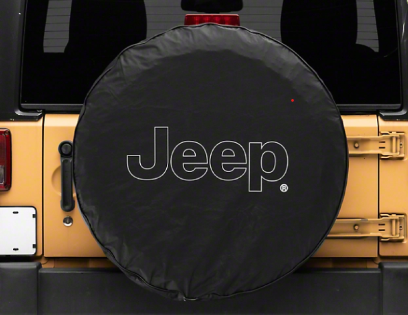 Officially Licensed Jeep 66-18 CJ5/ CJ7/ Wrangler YJ/ TJ/JK Outline Logo Spare Tire Cover- 31Inch