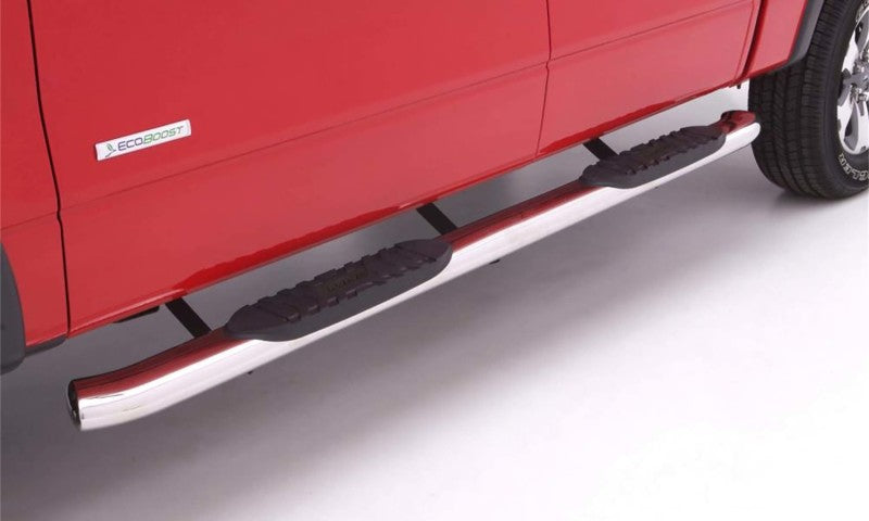 Lund Chevy Silverado 1500 Double Cab 5In Oval Curved SS Nerf Bars - Polished Stainless