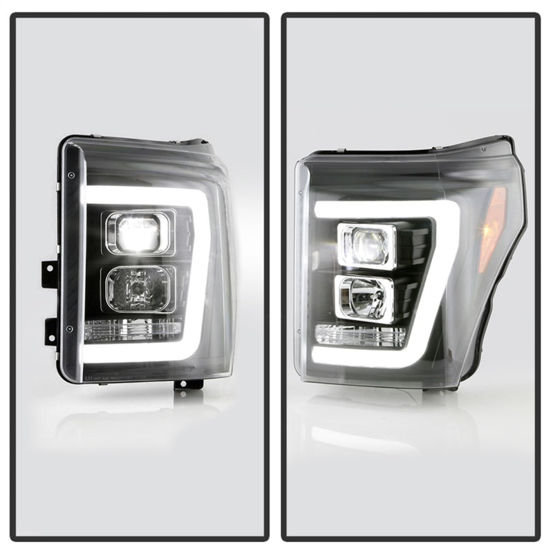 Spyder Ford F250/350/450 11-16 V2 High-Power LED Headlights-White Light Bar-Black PRO-YD-FS11V2PL-BK